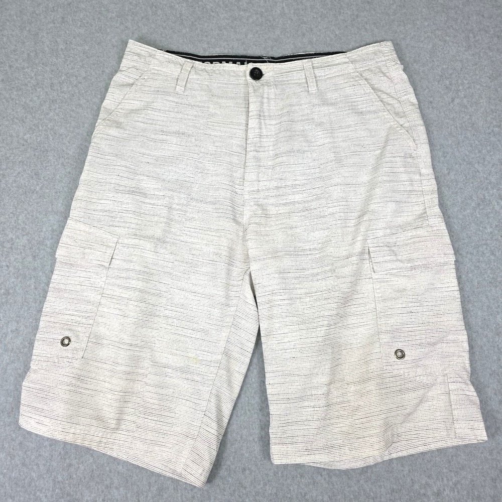 No Fear Performance Board Shorts Men's 32 White Striped Stretch‎ Cargo Pockets